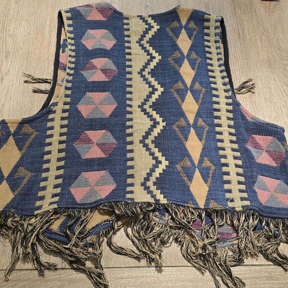 Vintage 90s Streetwear Womens Small Boho Chic Fringed Needlepoint Button‎ Vest - Picture 6 of 10